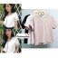 เสื้อผ้าแฟชั่นสวยๆ เสื้อทำงาน สีนู้ด ผ้าฮานาโกะ คอวี กุ้นขอบส้นสีขาวตัดกัน แบบสวย ดีไซน์เก๋ๆ สินค้าคุณภาพดี