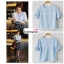 เสื้อแฟชั่น เสื้อทำงาน ผ้าฮานาโกะ สีฟ้า แต่งโบว์ที่แขน แบบสวยน่ารัก สไตล์เกาหลี สินค้าคุณภาพดี ราคาเบาๆ