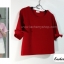เสื้อแฟชั่นผ้าฮานาโกะ เสื้อทำงาน สีแดง แขนสามส่วนแต่งโบว์ น่ารักมากๆ สินค้าคุณภาพดี ราคาไม่แพง