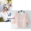 เสื้อแฟชั่นผ้าฮานาโกะ เสื้อทำงาน สีฟ้าเข้ม คอวี แขนสามส่วน แบบสวย สินค้าคุณภาพดี ราคาไม่แพง