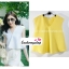 เสื้อแฟชั่นผ้าฮานาโกะ เสื้อทำงาน สีเหลือง คอวี ชายเสื้อพริ้ว สวยหวาน สินค้าคุณภาพ ราคาไม่แพง