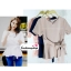 เสื้อผ้าแฟชั่นสวยๆ เสื้อทำงานสีนู้ด ผ้าฮานาโกะ แต่งระบายเอว มีสายมัดโบว์ สวยหวานสไตล์เกาหลี ใส่ได้หลายสไตล์ เว้าคอ มีซิปหลัง ใส่ได้ทุกโอกาส